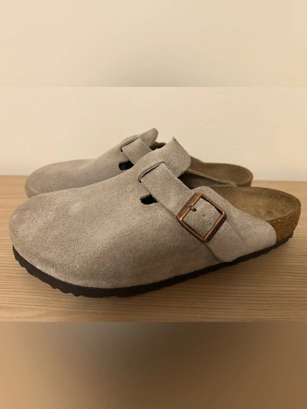 Birkenstock Boston Taupe Suede Leather Clogs Soft Footbed Size 42 Regular Width